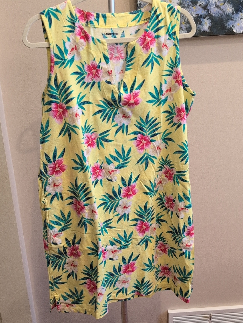 Lands' End Yellow Tropical Floral Sleeveless Beach/Pool Cover-up